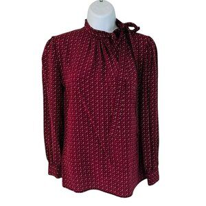 Levante Women's Size 6 Vintage Silk Print Side Neck Tie Burgundy Blouse
